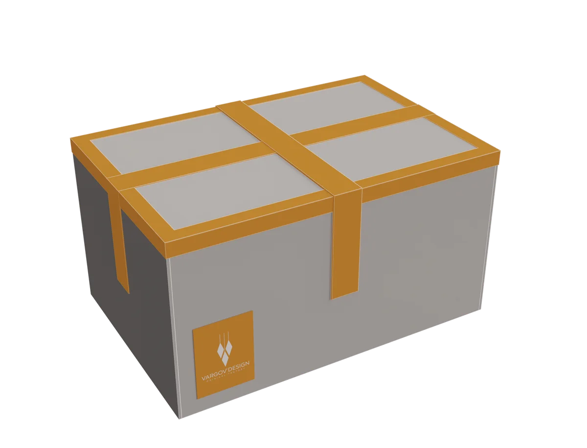 The box sealed with branded Vargov®Design tape