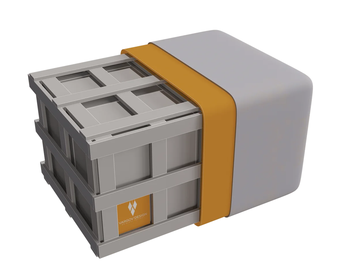 Nylon sacking over the crate — protection from moisture and dust